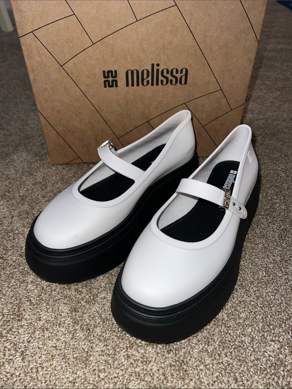 Melissa White Jelly Mary Jane Platform Shoes with Black Sole